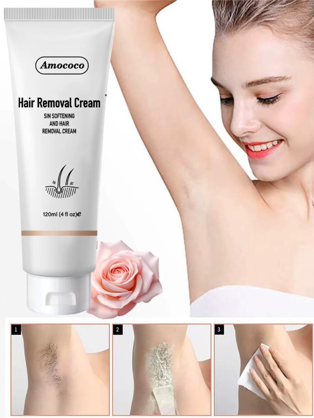 Amococo 2 Pack Hair Removal Cream 120ml for Women Men Body Depilatory Cream Legs